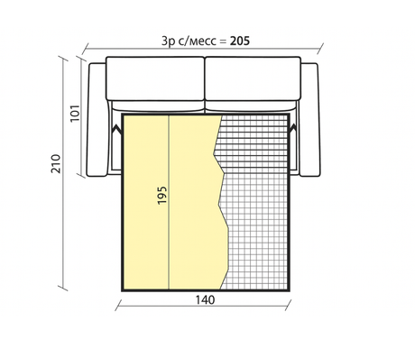 Canapé convertible Connie ouvert – couchage 140x190 cm