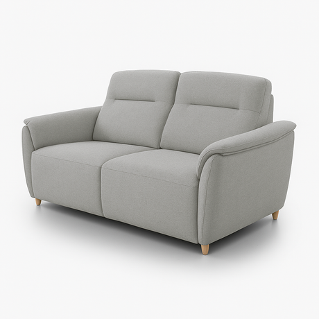 canapé convertible gris clair vue de biais sur fond blanc