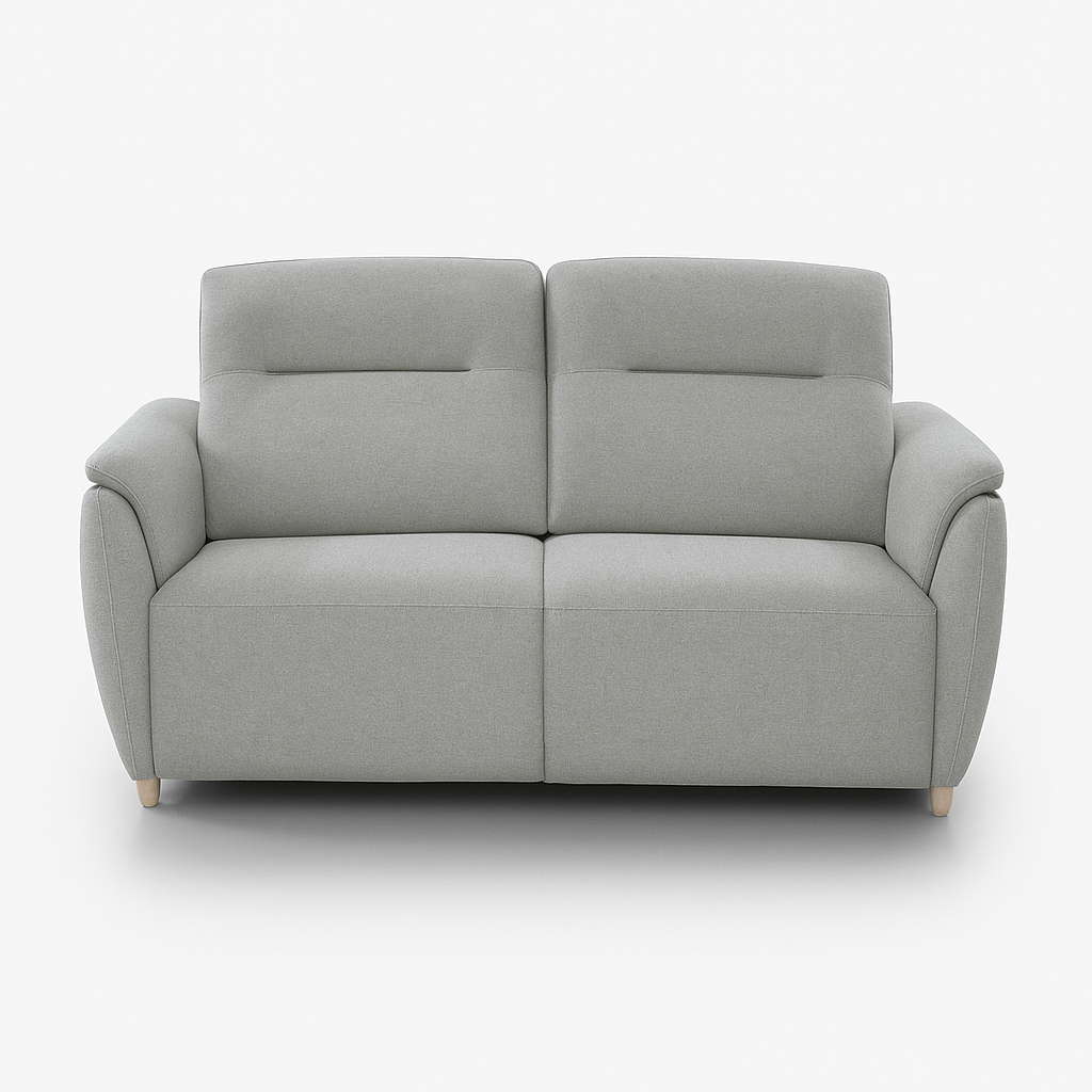 canapé convertible gris clair vue de face sur fond blanc