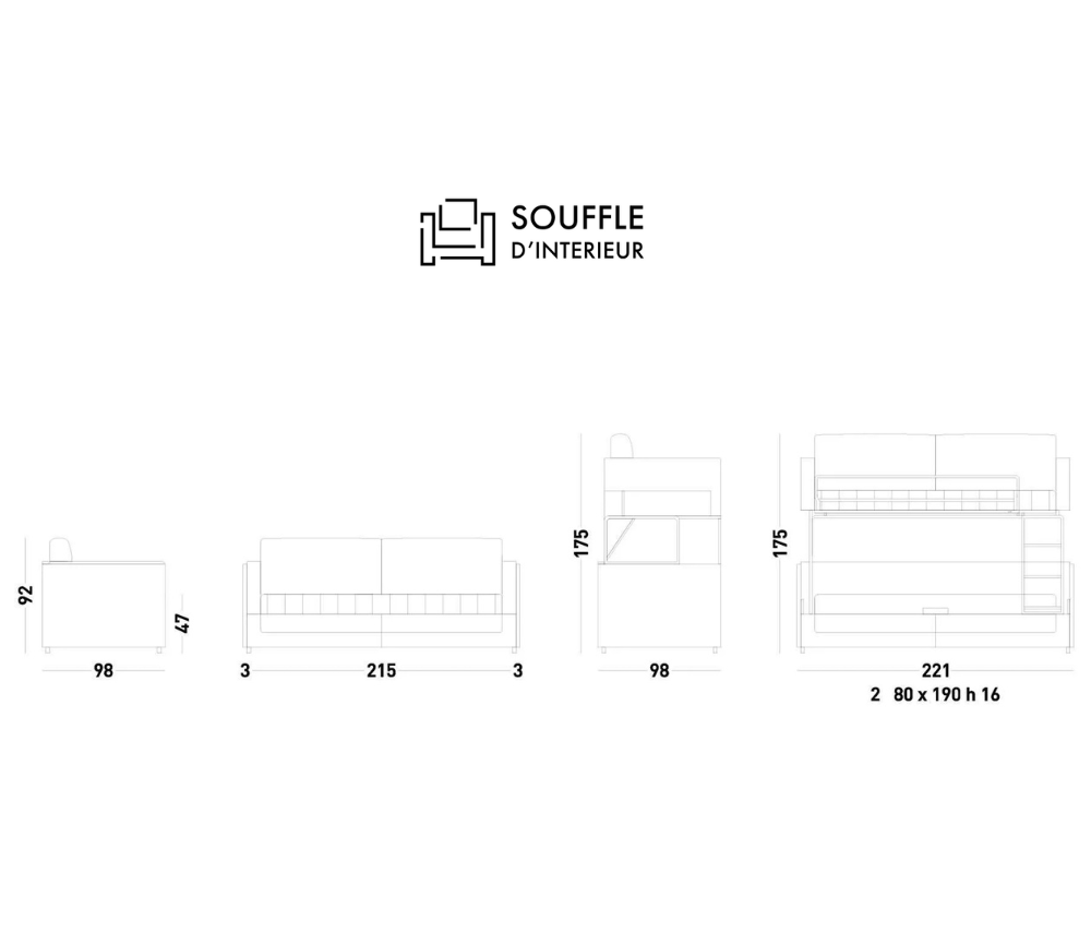 Convertible bunk sofa bed L215cm - Magic