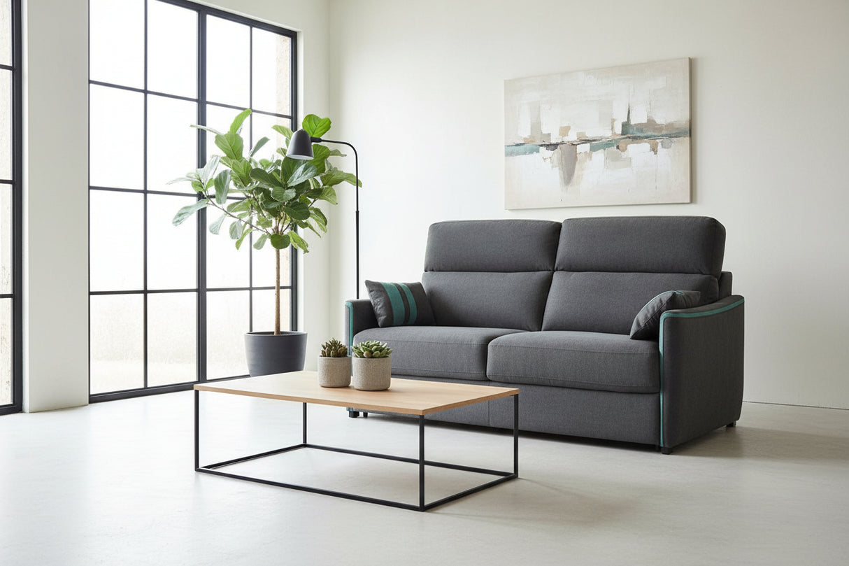 Canapé 3 places convertible Elisa – vue 3/4 – tissu gris anthracite