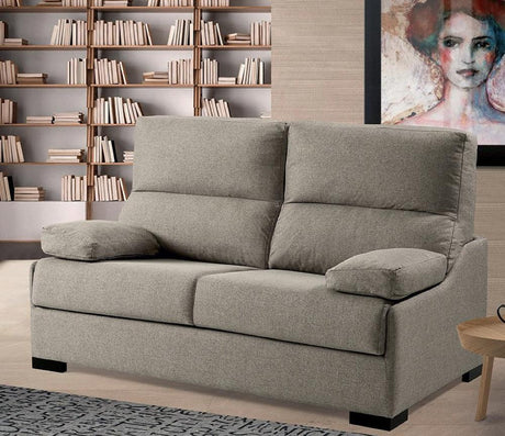 Canapé rapido convertible en lit matelas épais tissu beige en position fermé