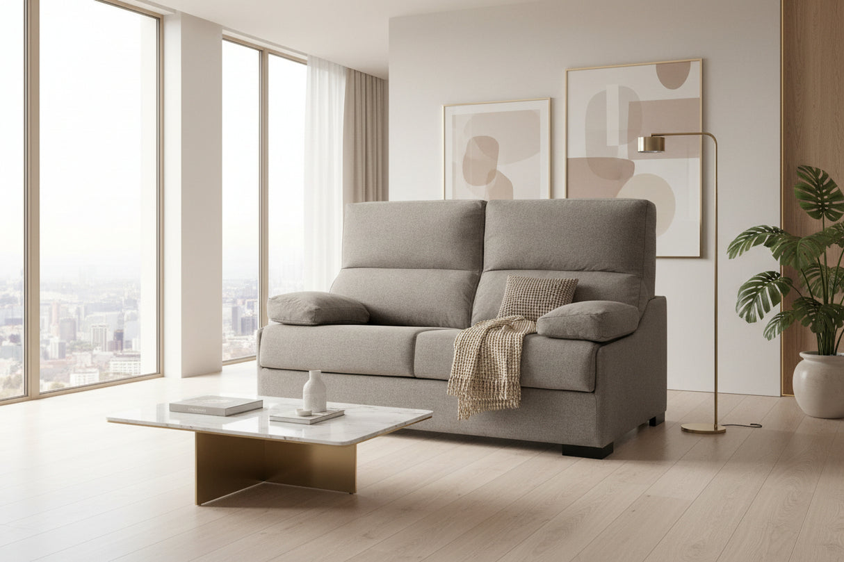 Canapé 3 places convertible Louise en situation – salon – tissu taupe