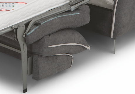Canapé convertible en tissu gris avec pieds chromés design
