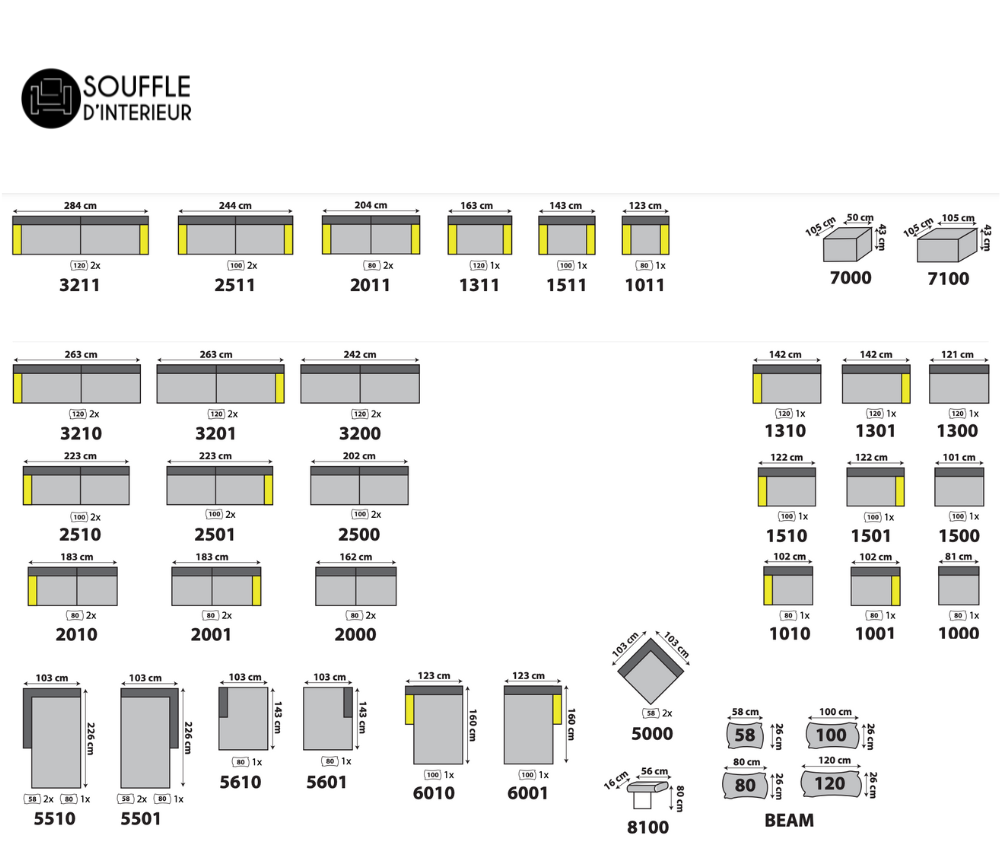 modules Canapé d'angle gris design méridienne en tissu - Confort luxe - Remco - Souffle d'intérieur