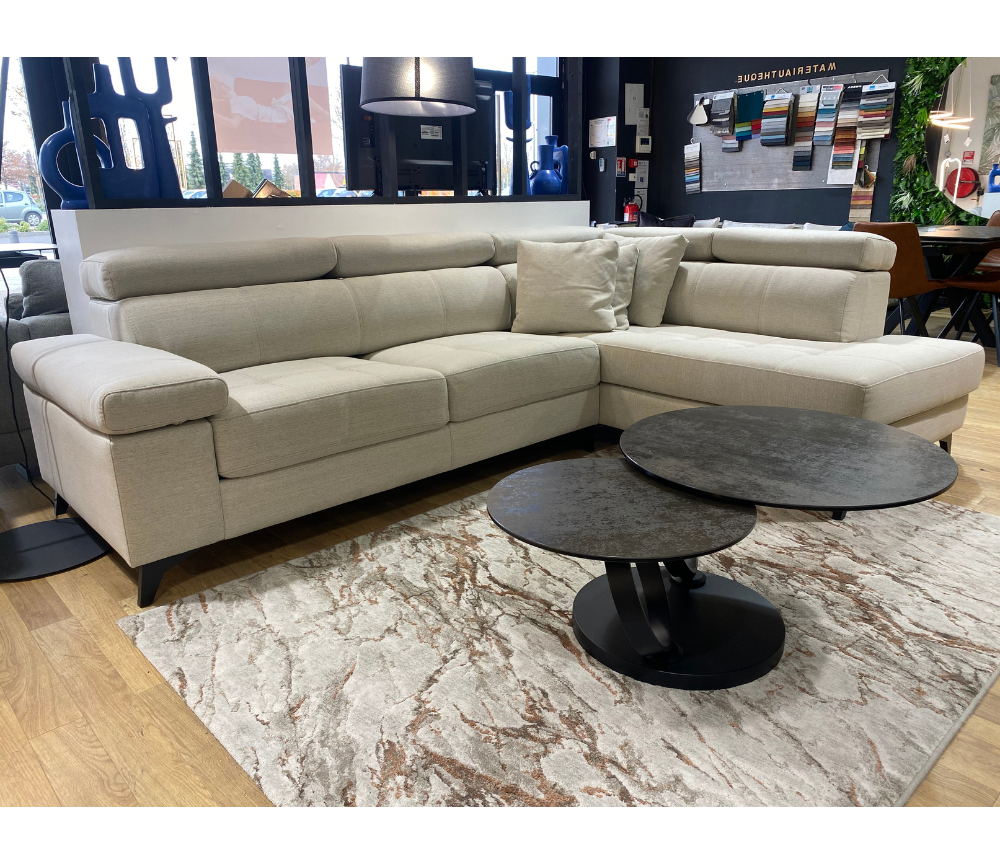 Canapé d'angle assises coulissantes Pola – méridienne à droite – vue 3/4