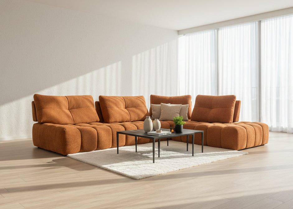 Canapé d’angle avec dossiers avance recule Terracotta - Souffle d'intérieur