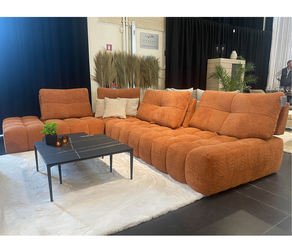 Canapé d’angle meridienne gauche avec dossiers avance recule Terracotta - Souffle d'intérieur- Cassia