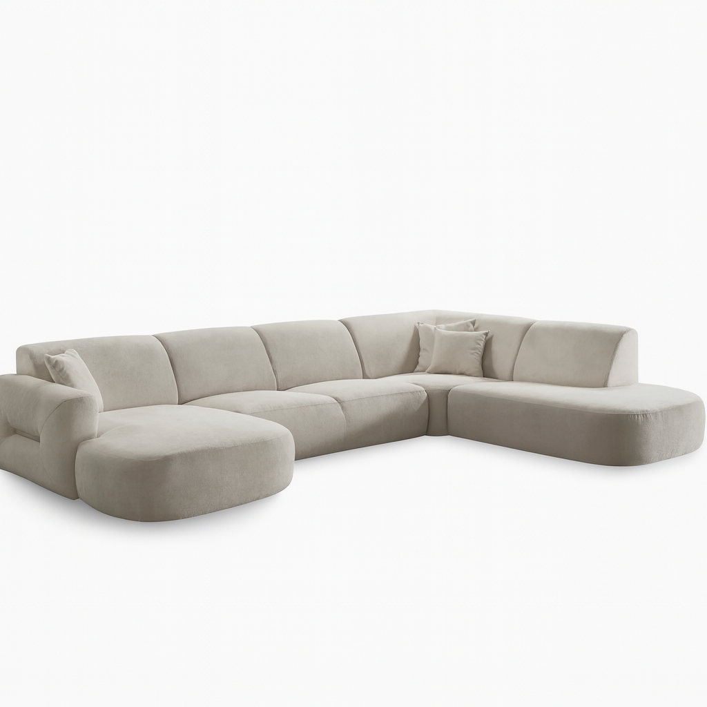 canapé d'angle panoramique beige en tissu