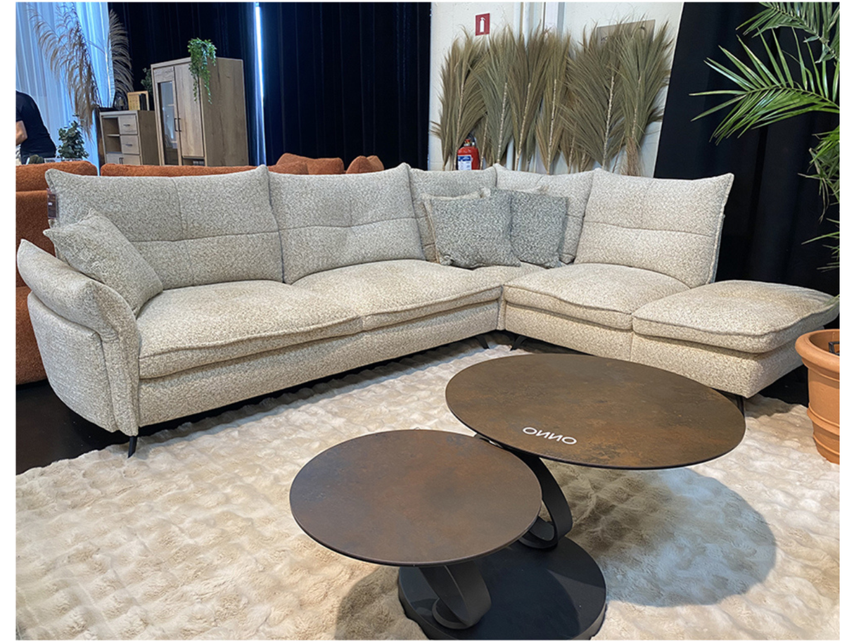 Beige fabric corner sofa 291x220 - Wildy