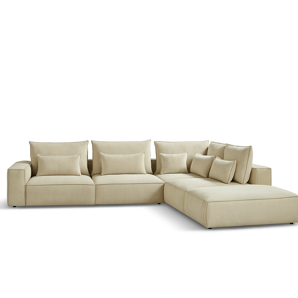 canapé d'angle beige en velours cotelé - Souffle d'intérieur