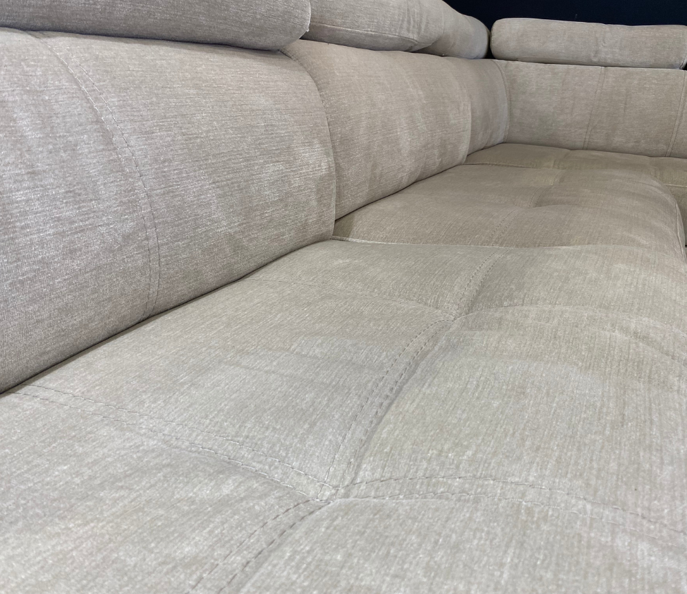 Canapé d'angle beige velours 2 relax électrique en tissu 288 x 200cm - City