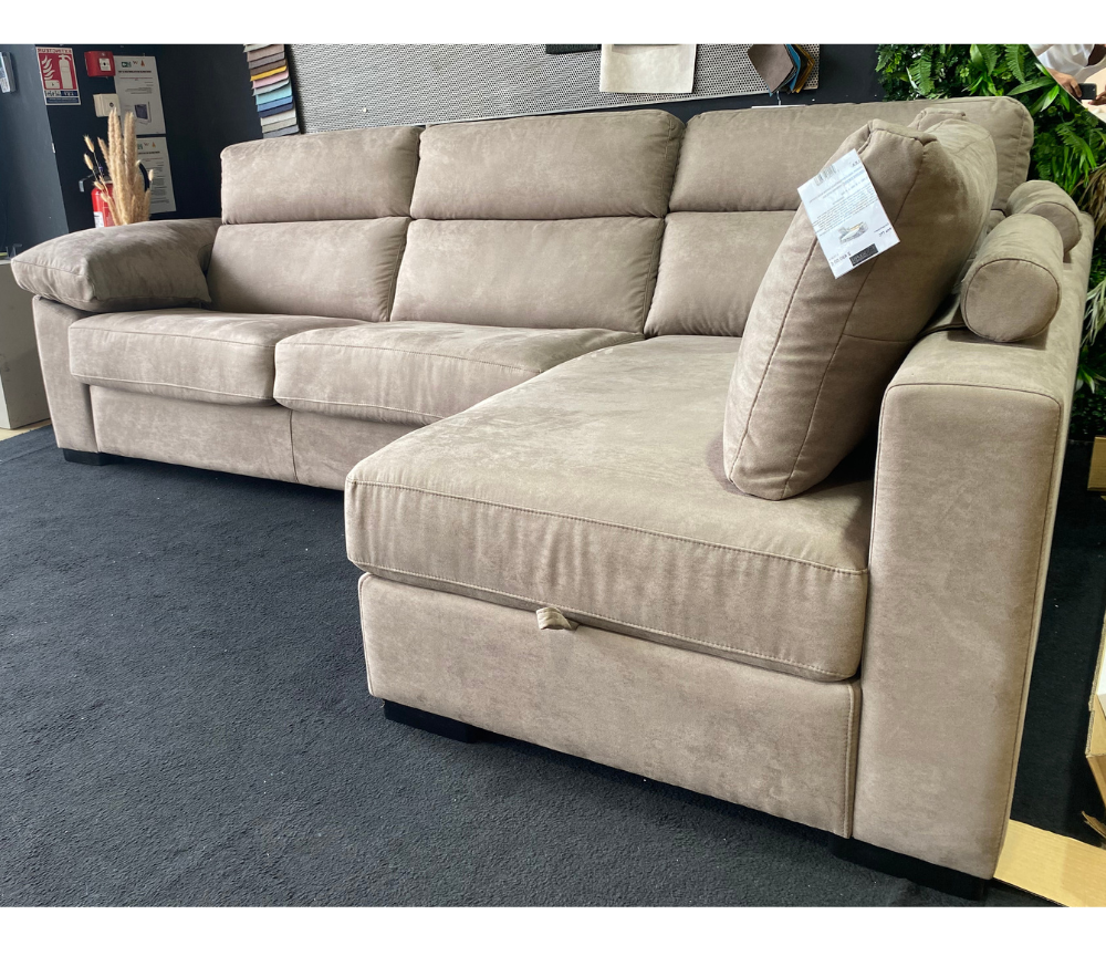 Canapé d'angle convertible Lea en situation – salon – méridienne à gauche – vue 3/4