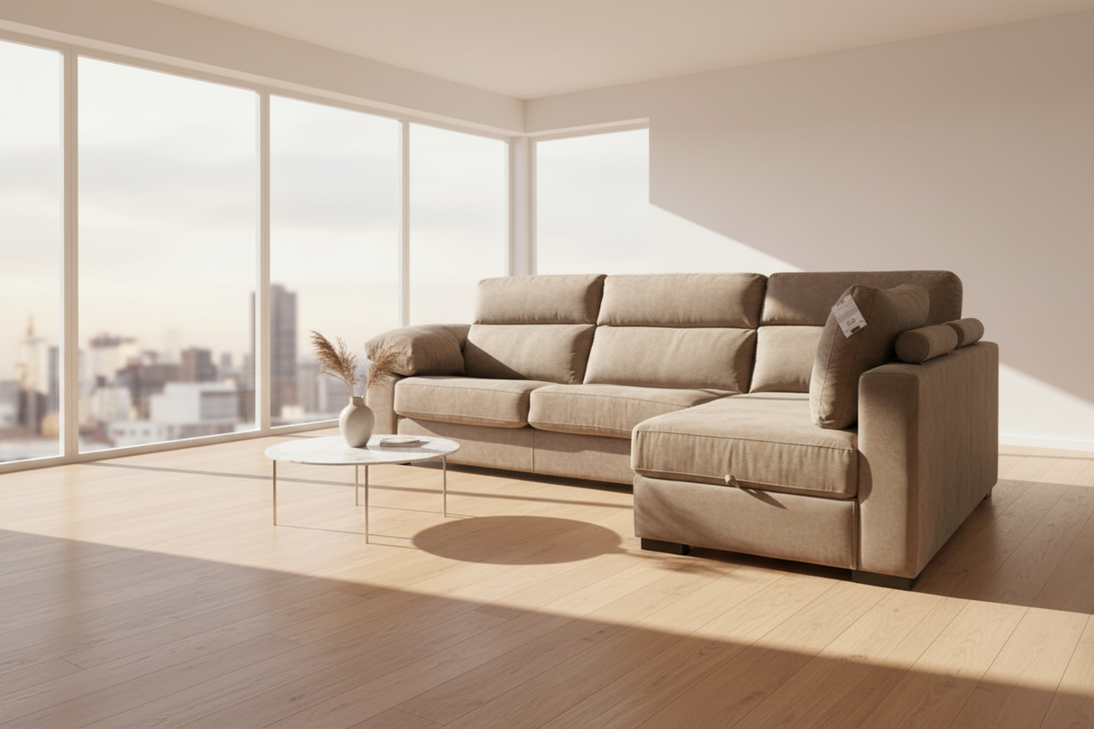 Canapé d'angle convertible Lea en situation – salon – méridienne à gauche – vue 3/4