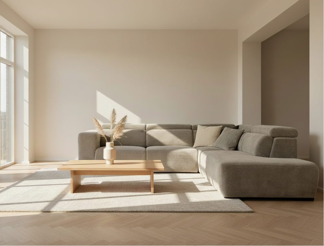 canapé d'angle velours cotelé gris relax electrique - Souffle d'intérieur - Confort luxe