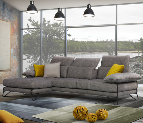 Canapé d'angle gris anthracite foncé avec dossiers avance recule - Souffle d'intérieur - Poldem