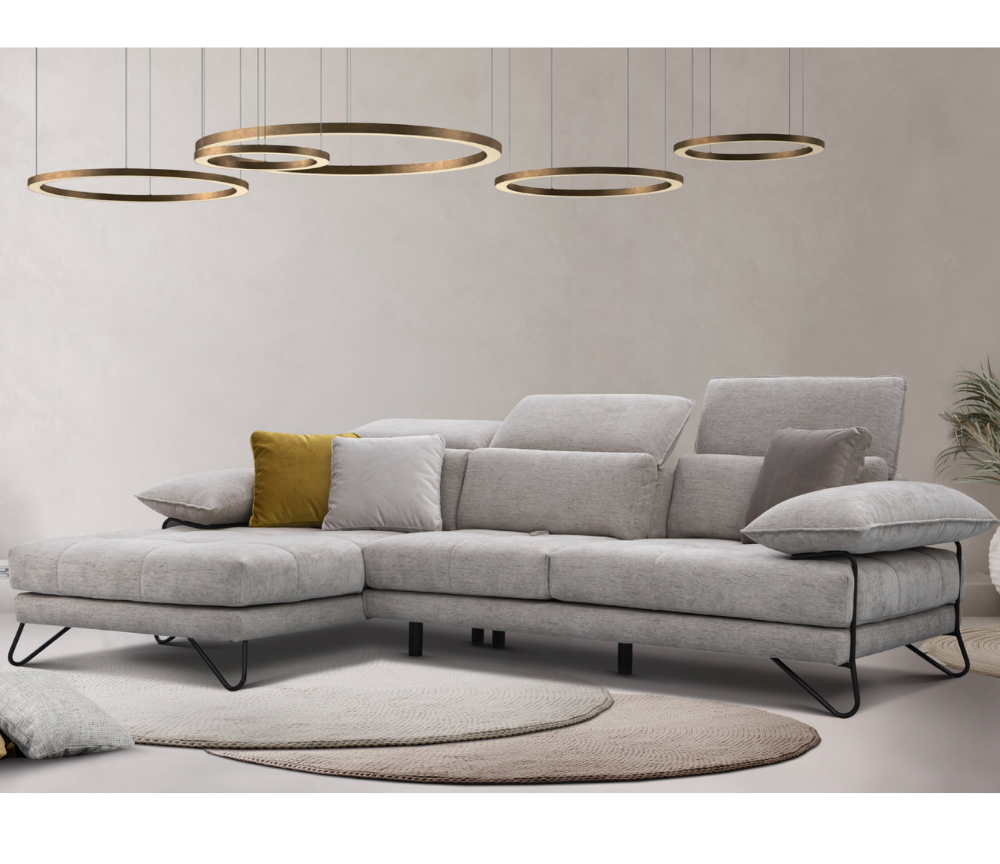 Canapé d'angle gris clair avec dossiers avance recule - Souffle d'intérieur