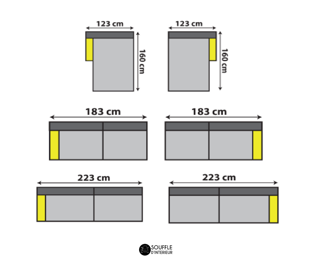 Canapé d'angle gris design méridienne en tissu L346cm ou L306cm - Romane