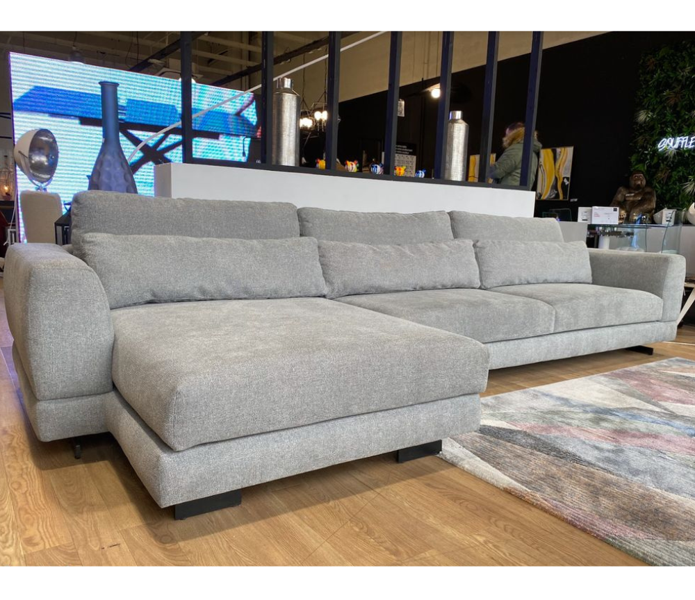 Canapé d'angle gris design méridienne en tissu - Confort luxe - Remco - Souffle d'intérieur