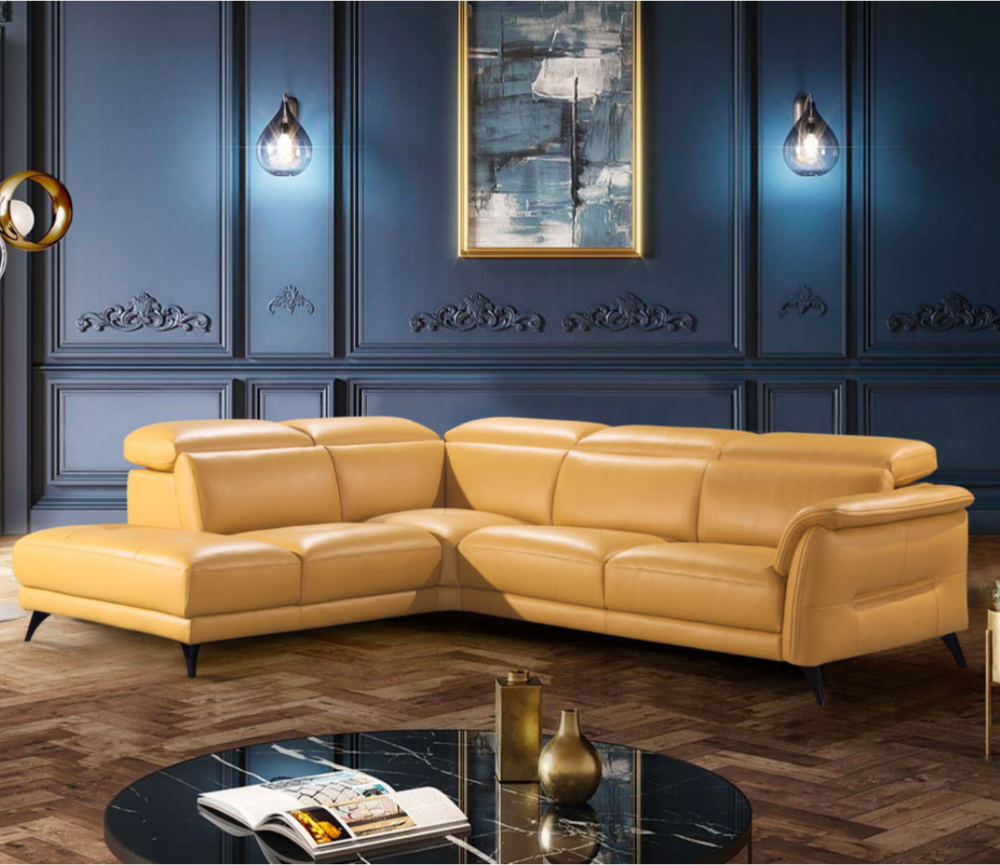 Canapé d'angle cuir italien haut de gamme jaune  273 x 233cm - Carl