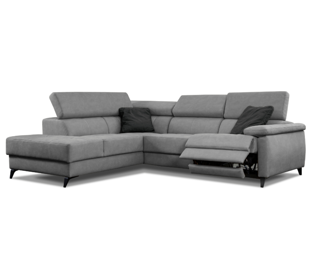 Canapé d'angle gris relax électrique en tissu contemporain - Monica