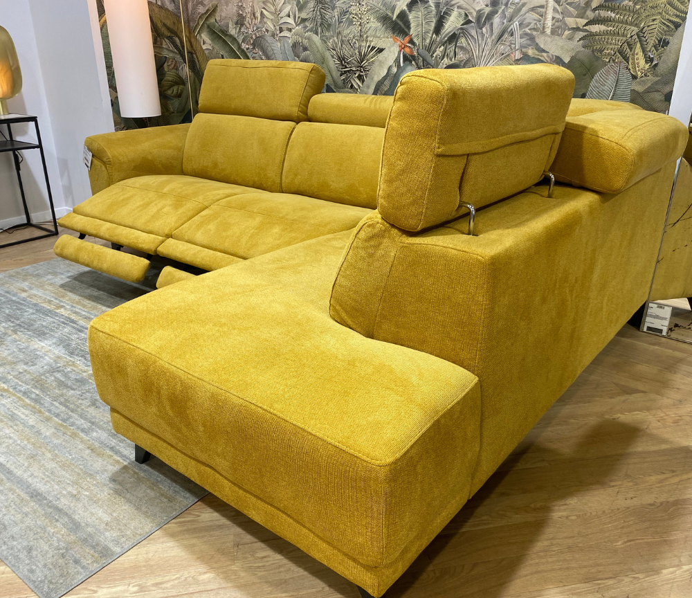 canapé d'angle relax tissu jaune moutarde design confortable - Souffle d'intérieur