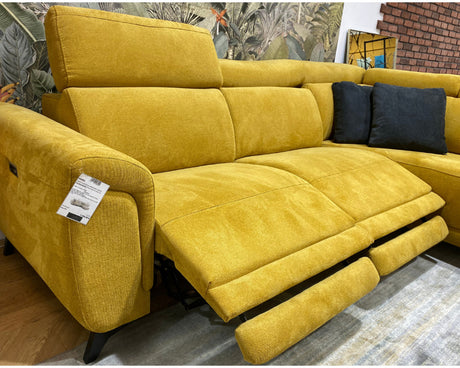 canapé d'angle relax tissu jaune moutarde design confortable  - Souffle d'intérieur