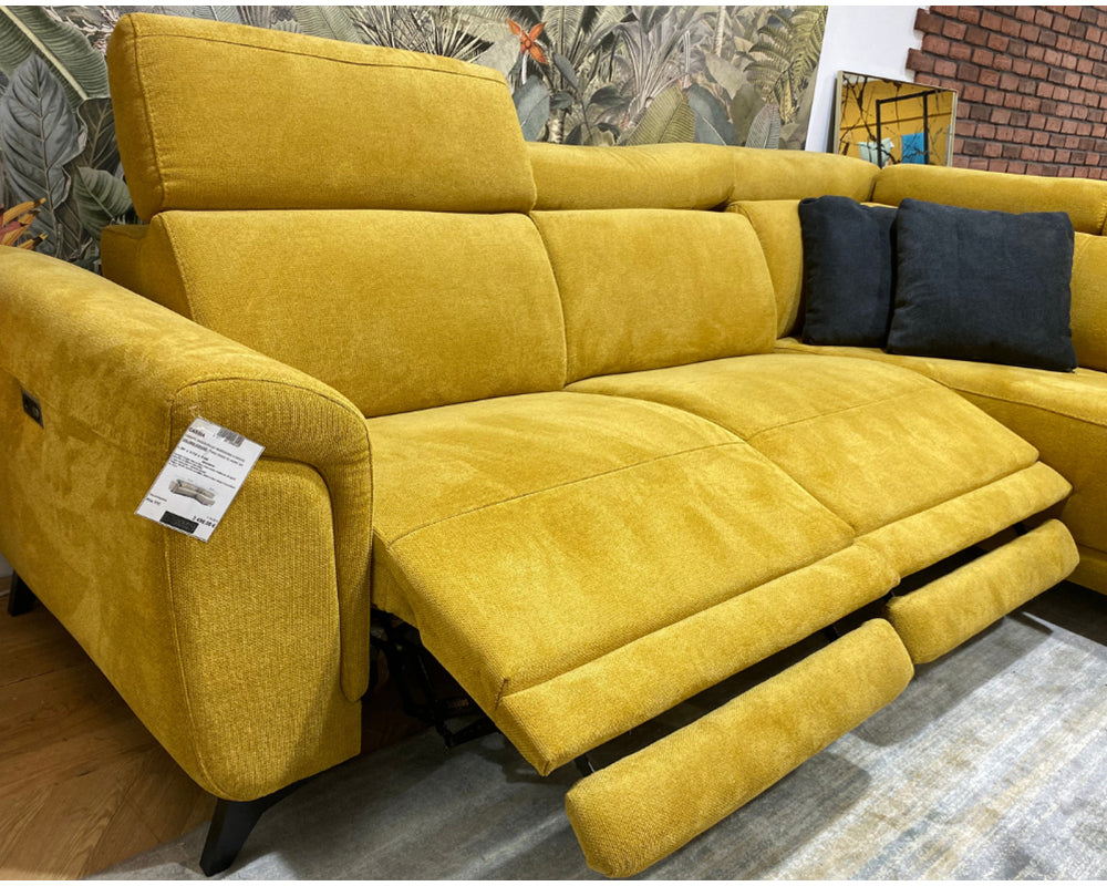 canapé d'angle relax tissu jaune moutarde design confortable - Souffle d'intérieur
