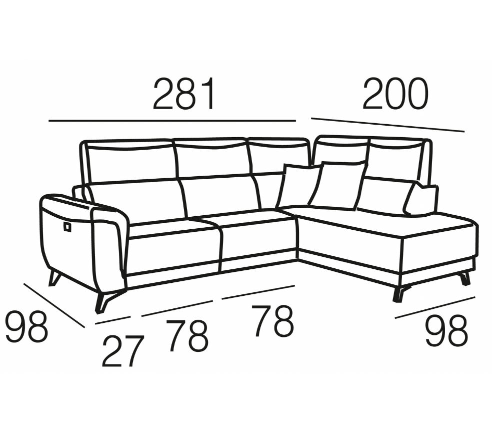 2 relax corner sofa 281x200cm - Cassia