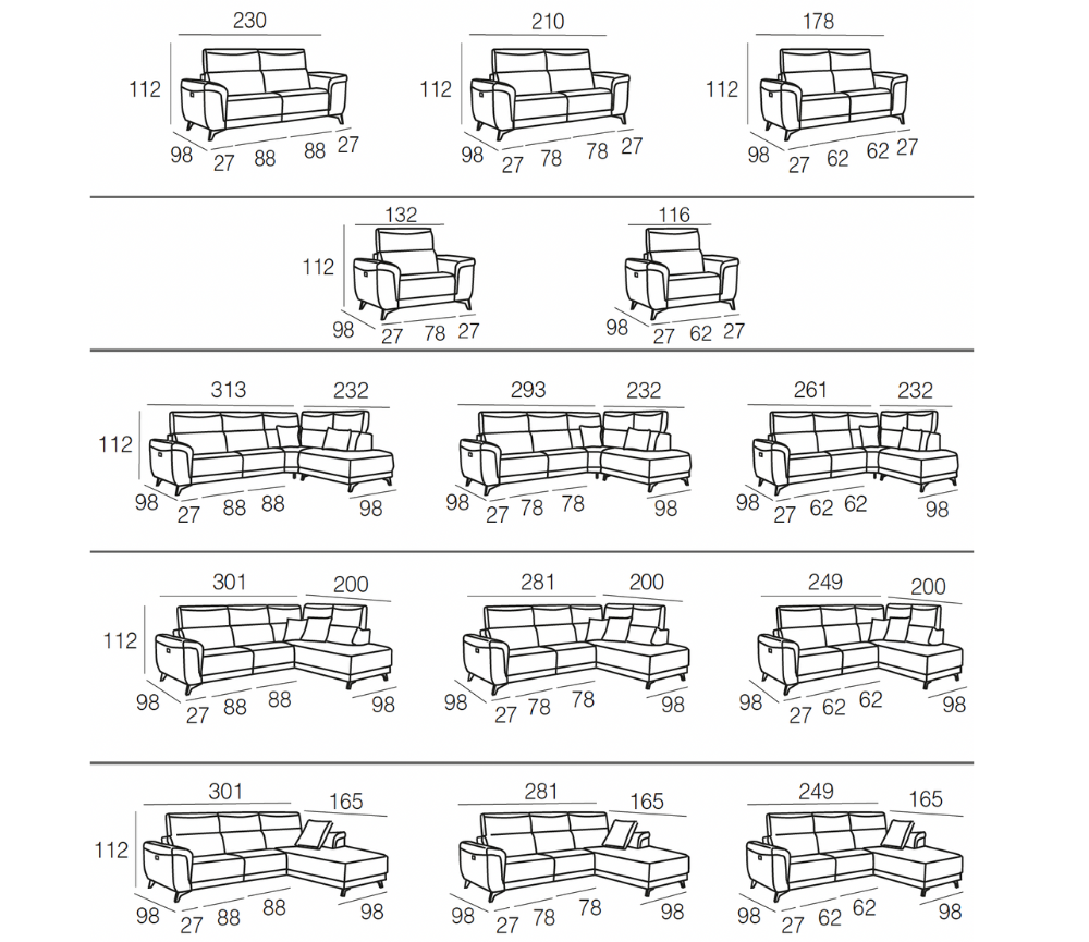 2 relax corner sofa 281x200cm - Cassia