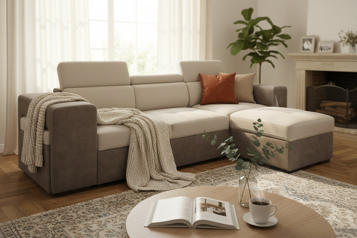 Canapé d'angle beige convertible - Centrelec - Souffle d'intérieur