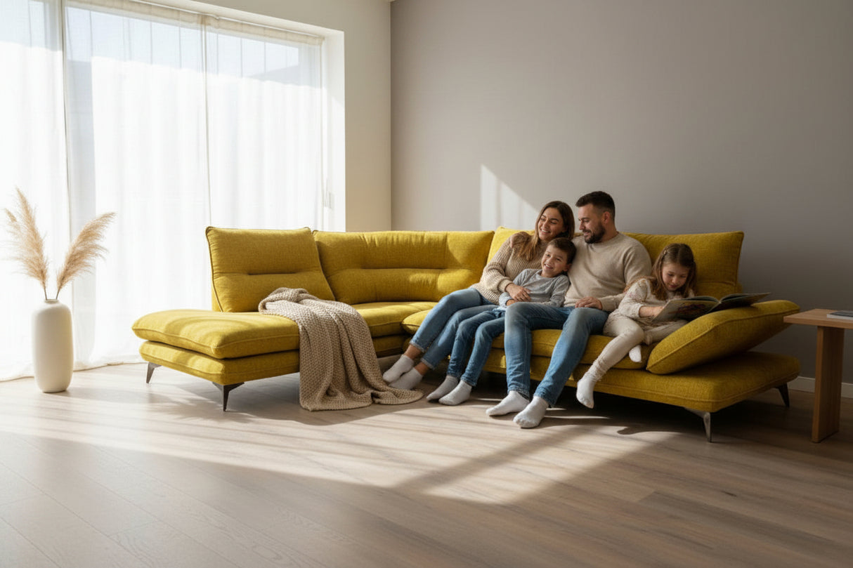 Canapé d'angle 5 places dossiers avance recule jaune - Aerre italia - Souffle d'intérieur - Libra