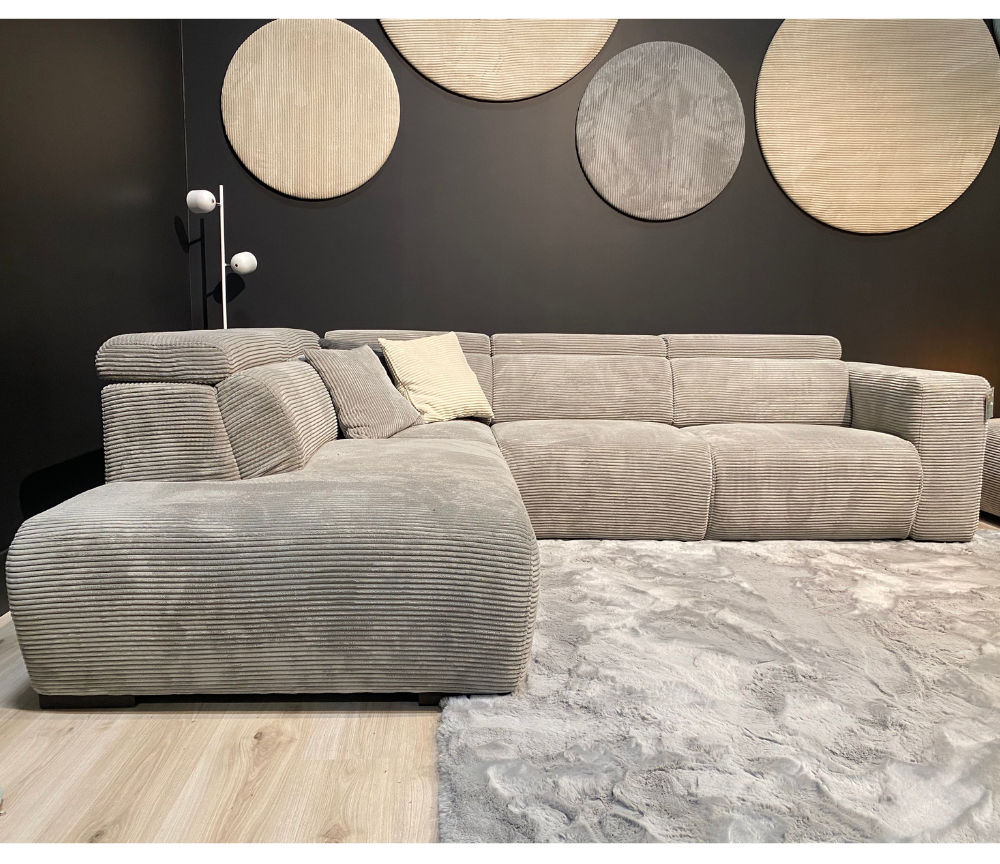 canapé d'angle velours cotelé gris relax electrique - Souffle d'intérieur - Confort luxe