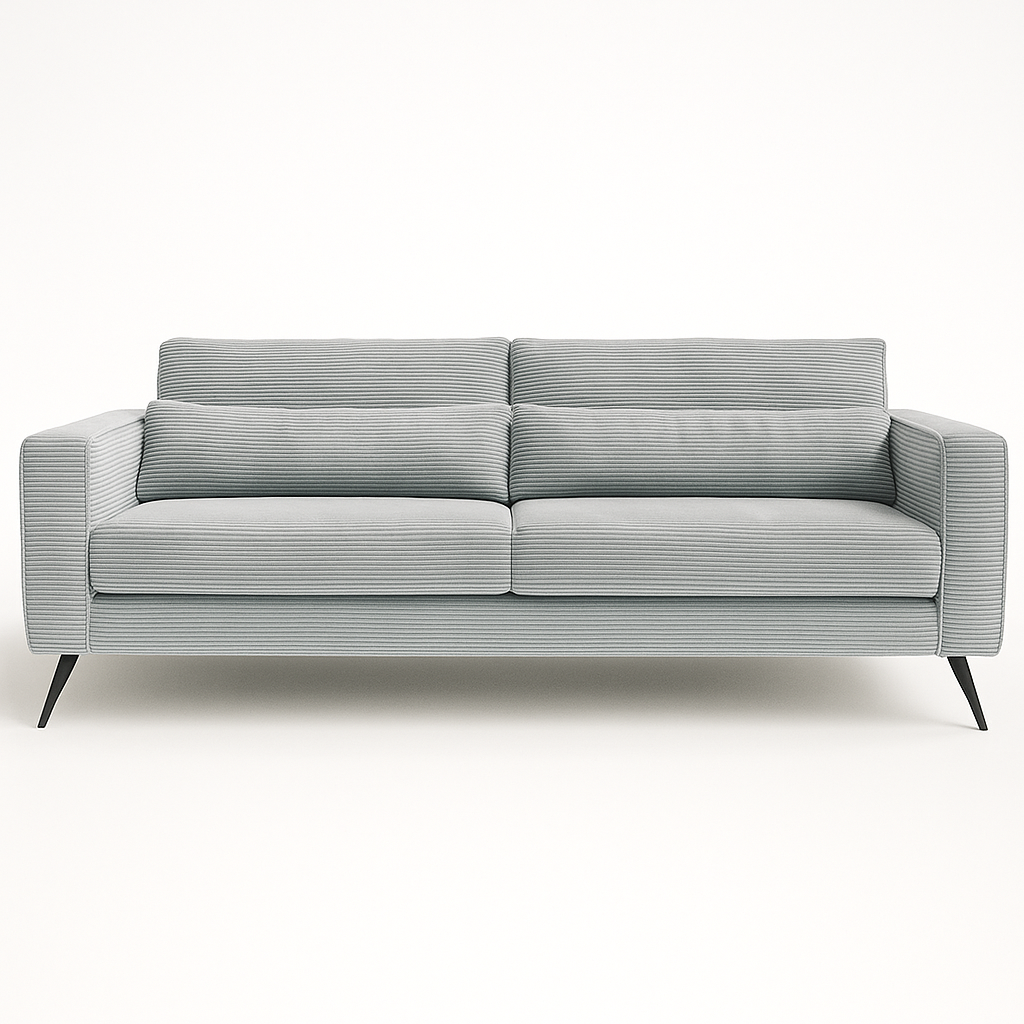 Canapé droit Levy - vue face - velours côtelé - pied métal noir ou bois foncé