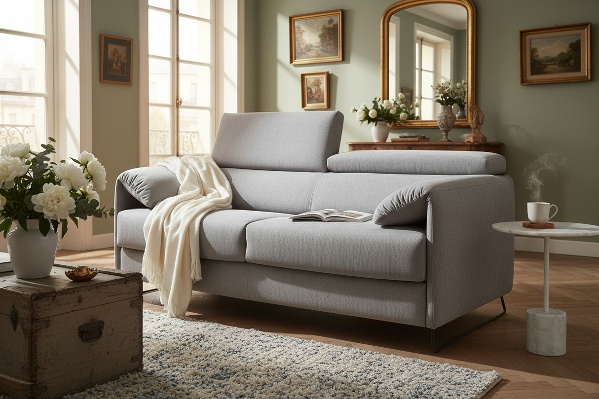 canapé convertible gris clair rapido vue de face