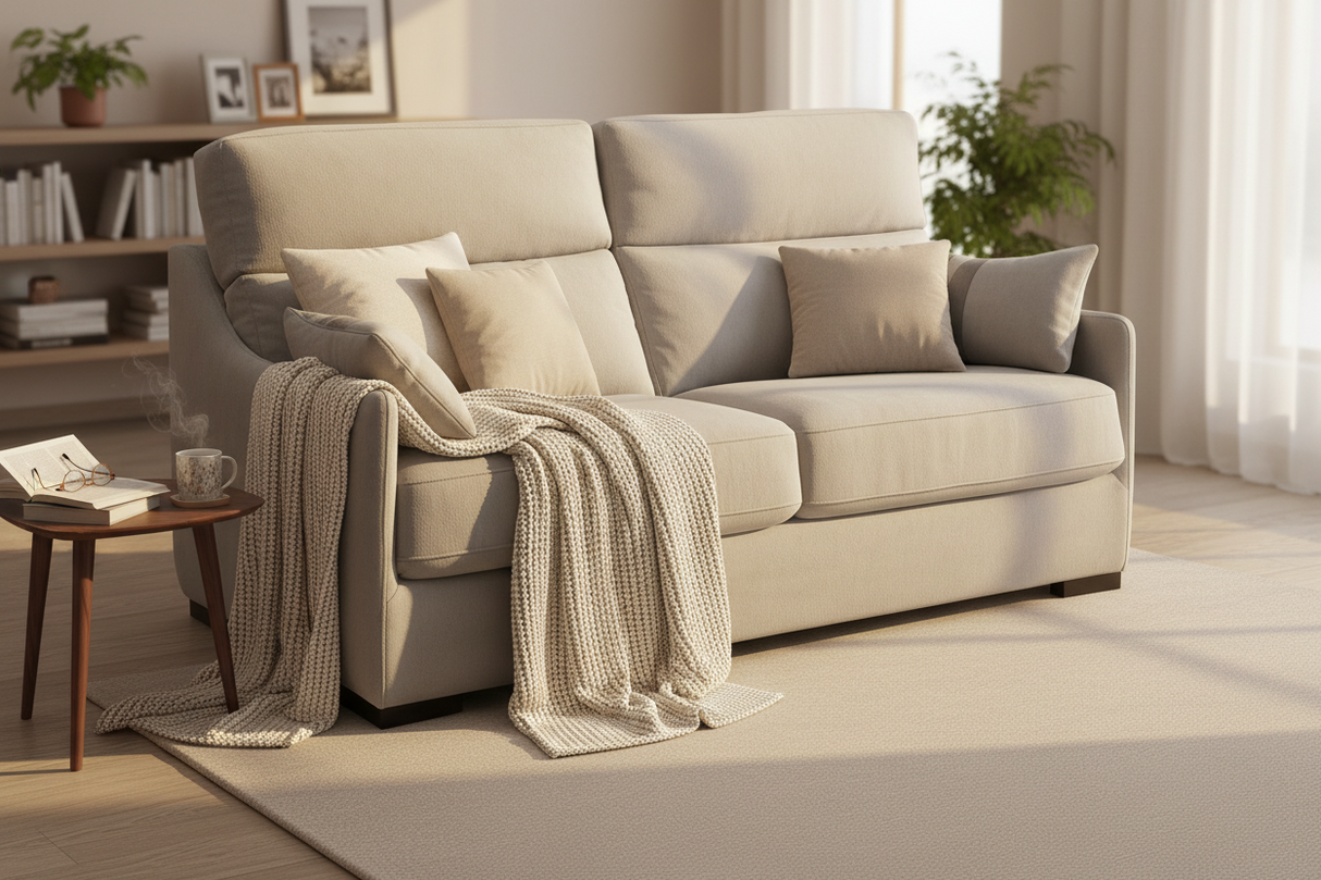 Canapé 3 places convertible Katia – vue 3/4 – tissu gris clair