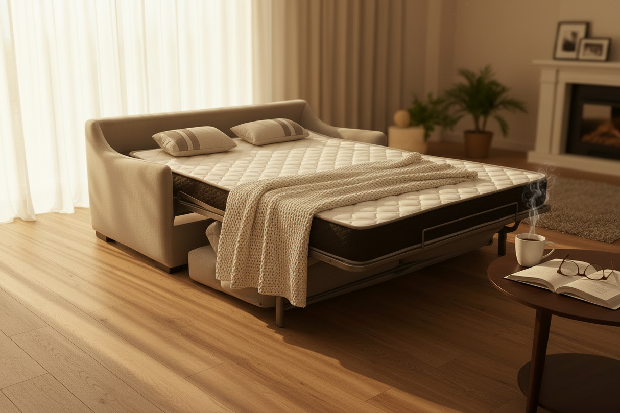 Canapé 3 places convertible gris clair Katia – système rapido – ouvert – tissu