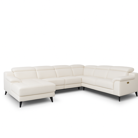 Canapé panoramique en cuir blanc Ariana avec deux relax électriques et appuie-têtes relevables