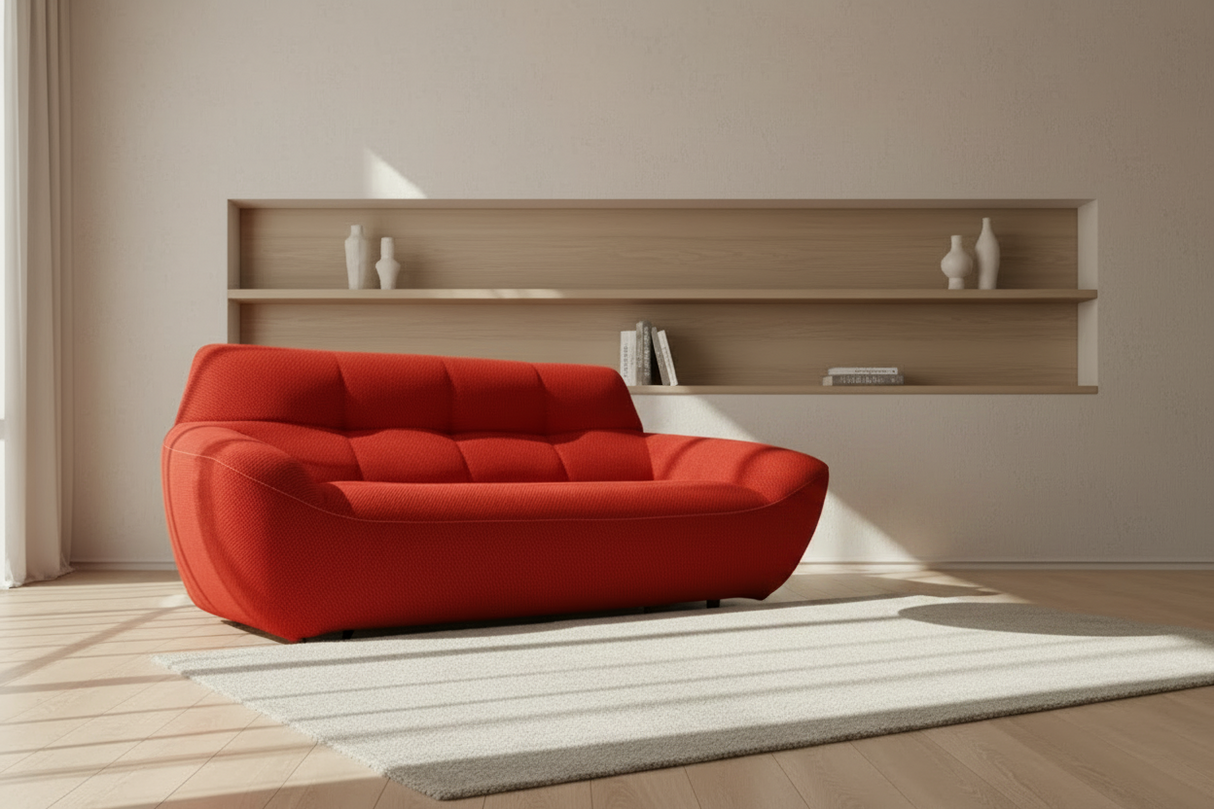 canape 3 places rouge arrondi dans le magasin de meuble à Yerres
