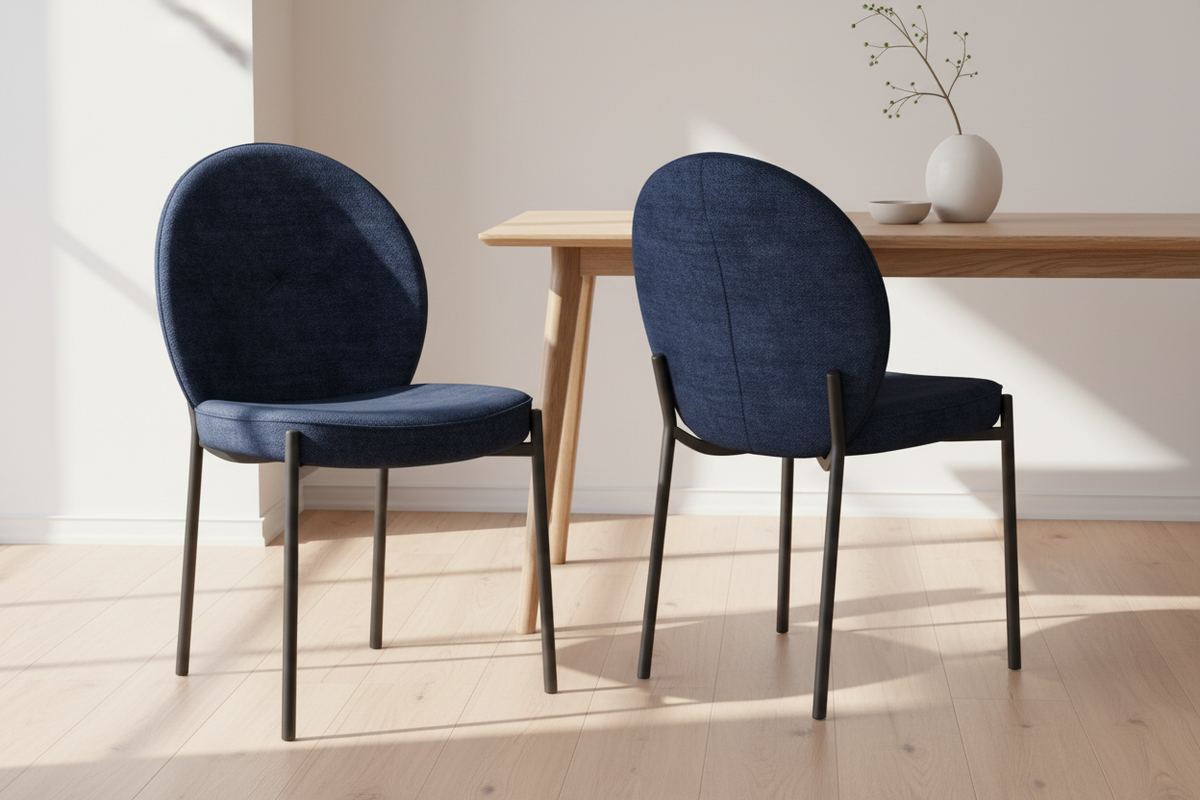 Chaise Cardiff Akante tissu bleu marine pieds métal