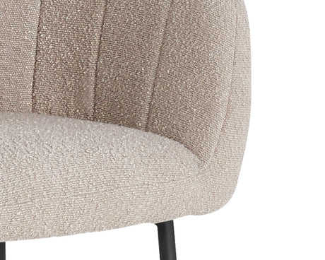 Fauteuil de table à manger beige en tissu bouclette pieds métal noir - Souffle d'intérieur