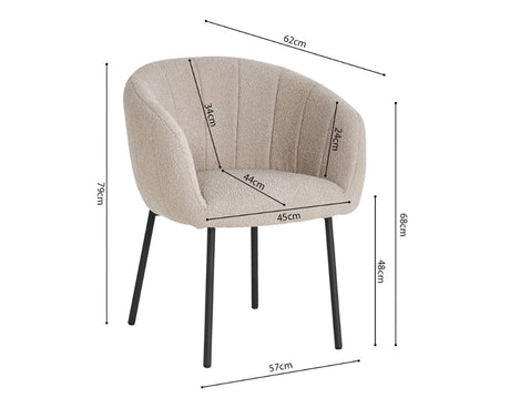 Fauteuil de table à manger beige en tissu bouclette pieds métal noir - Souffle d'intérieur