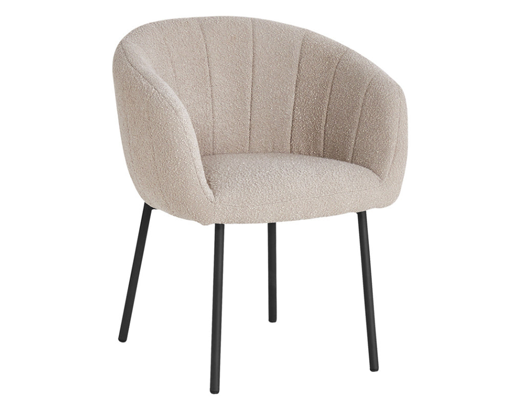 Fauteuil de table à manger beige en tissu bouclette pieds métal noir - Souffle d'intérieur