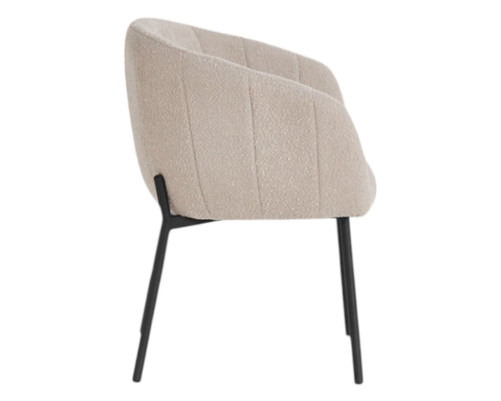 Fauteuil de table à manger beige en tissu bouclette pieds métal noir - Souffle d'intérieur