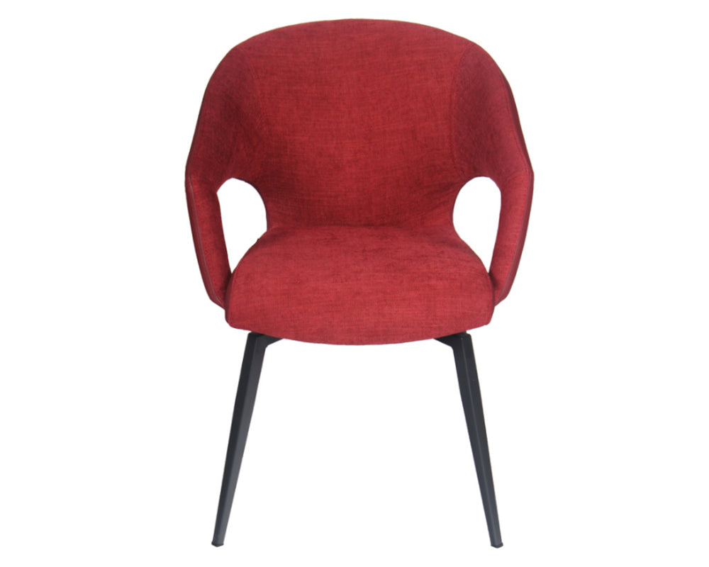 Fauteuil de table design pivotant pieds métal en tissu rouge - Souffle d'intérieur