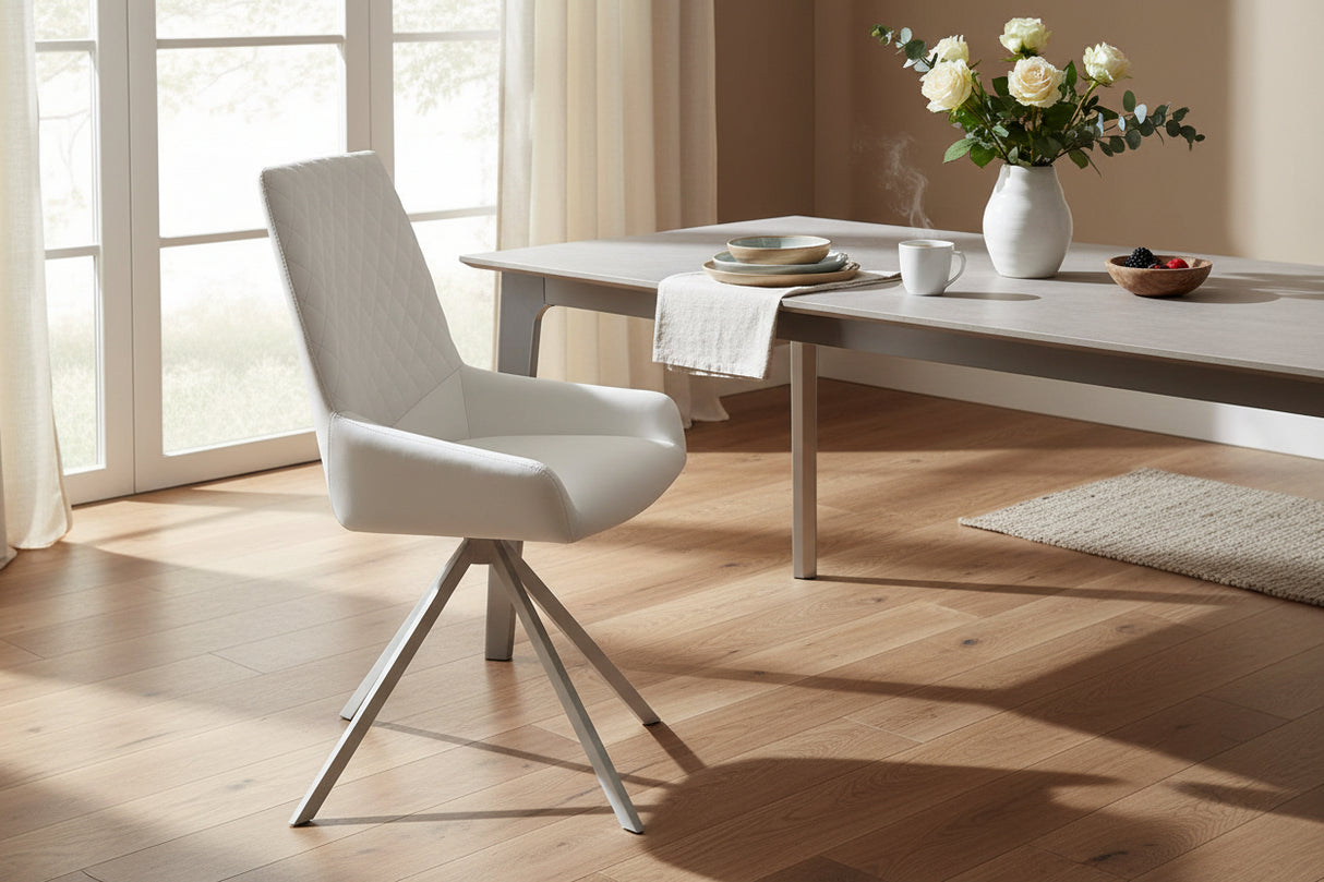 Chaise en simili cuir blanc de salle a manger - Souffle d'intérieur