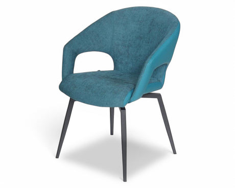 Fauteuil de table pivotant pieds metal en tissu bleu moderne - SOUFFLE D’INTÉRIEUR