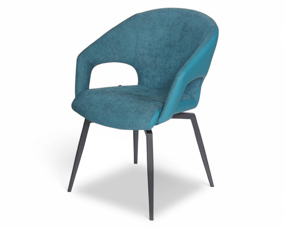 Fauteuil de table pivotant pieds metal en tissu bleu moderne - SOUFFLE D’INTÉRIEUR
