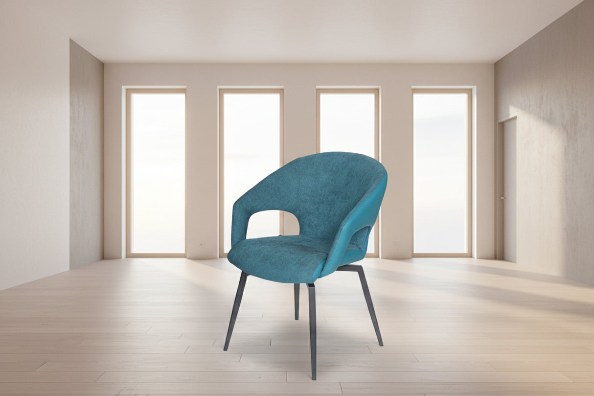 Fauteuil de table pivotant pieds metal en tissu bleu moderne - SOUFFLE D’INTÉRIEUR