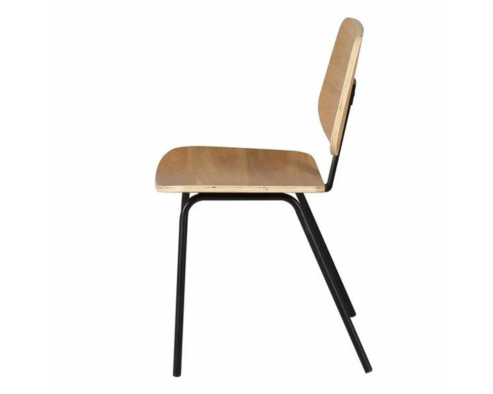 Chaise salle à manger Evy - vue profil - assise placage frêne vernis